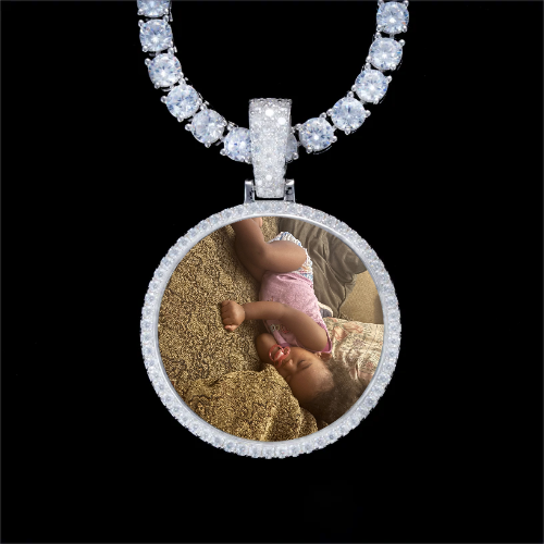 925S & VVS Moissanite 3D Circle Custom Picture Pendant