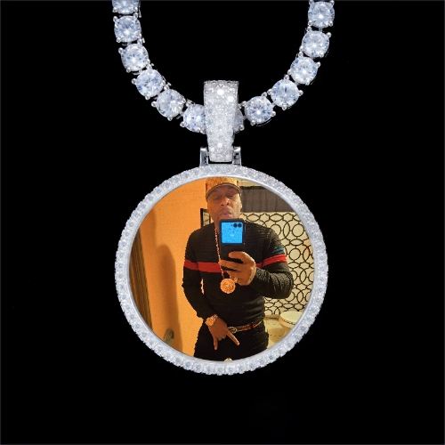 925S & VVS Moissanite 3D Circle Custom Picture Pendant