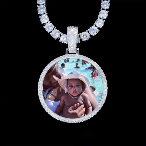 925S & VVS Moissanite 3D Circle Custom Picture Pendant