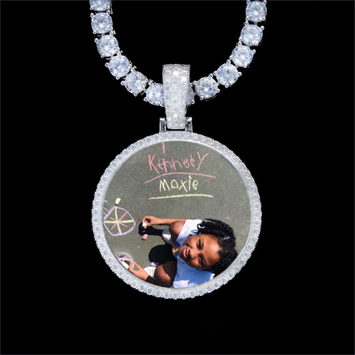 925S & VVS Moissanite 3D Circle Custom Picture Pendant