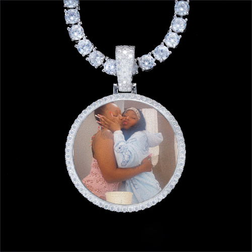 925S & VVS Moissanite 3D Circle Custom Picture Pendant