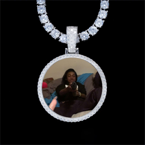925S & VVS Moissanite 3D Circle Custom Picture Pendant