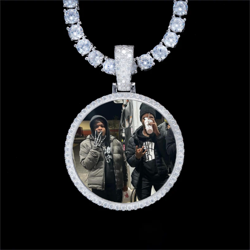 925S & VVS Moissanite 3D Circle Custom Picture Pendant
