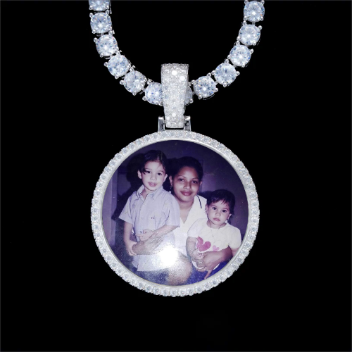 925S & VVS Moissanite 3D Circle Custom Picture Pendant