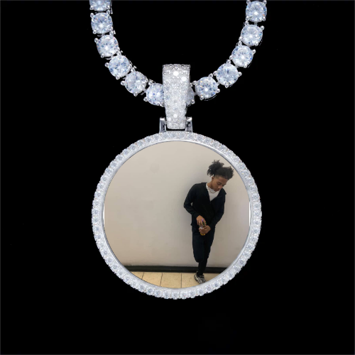 925S & VVS Moissanite 3D Circle Custom Picture Pendant