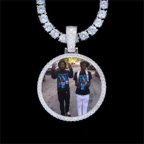 925S & VVS Moissanite 3D Circle Custom Picture Pendant