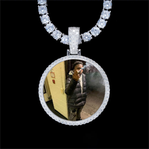 925S & VVS Moissanite 3D Circle Custom Picture Pendant