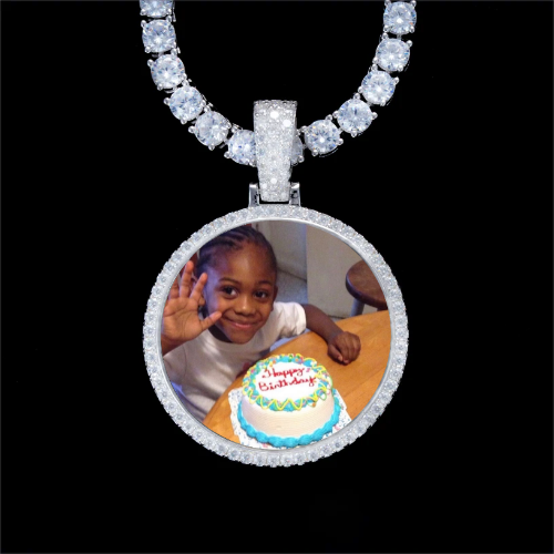 925S & VVS Moissanite 3D Circle Custom Picture Pendant