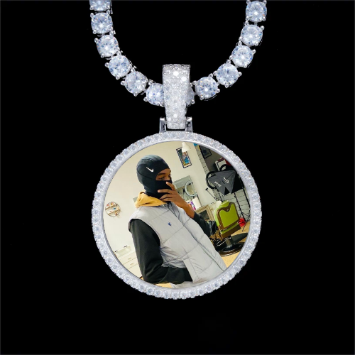 925S & VVS Moissanite 3D Circle Custom Picture Pendant