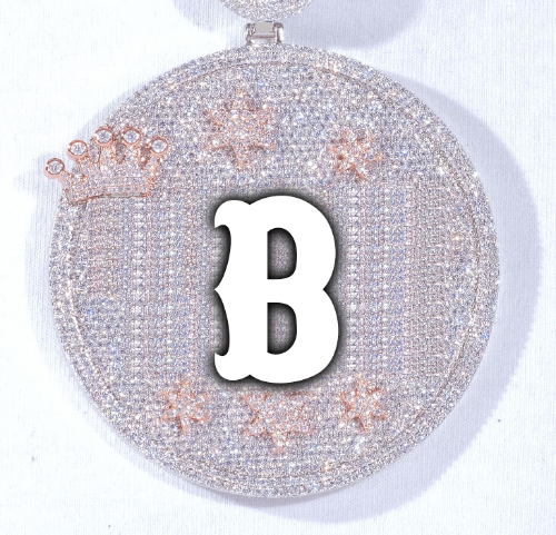 CUSTOM LETTER NECKLACE 3D BIG CROWN DISC