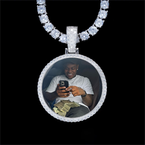 925S & VVS Moissanite 3D Circle Custom Picture Pendant