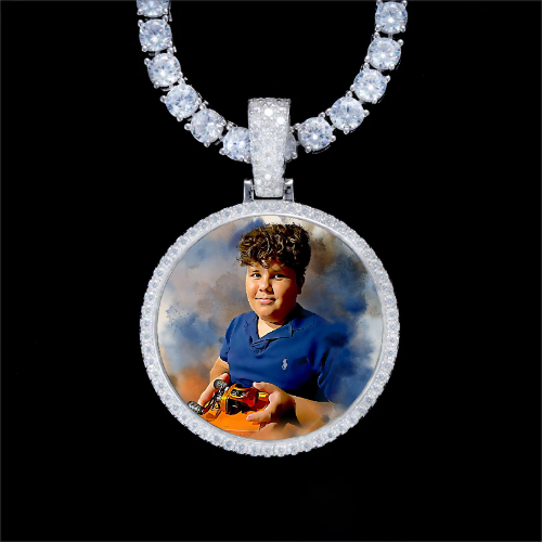 925S & VVS Moissanite 3D Circle Custom Picture Pendant