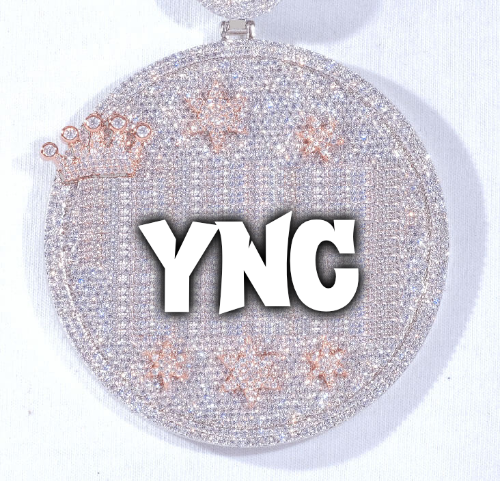 CUSTOM LETTER NECKLACE 3D BIG CROWN DISC
