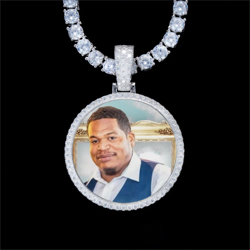 925S & VVS Moissanite 3D Circle Custom Picture Pendant