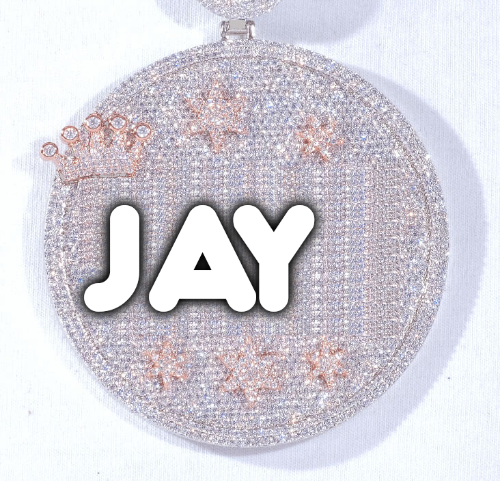 CUSTOM LETTER NECKLACE 3D BIG CROWN DISC