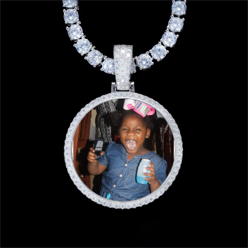 925S & VVS Moissanite 3D Circle Custom Picture Pendant