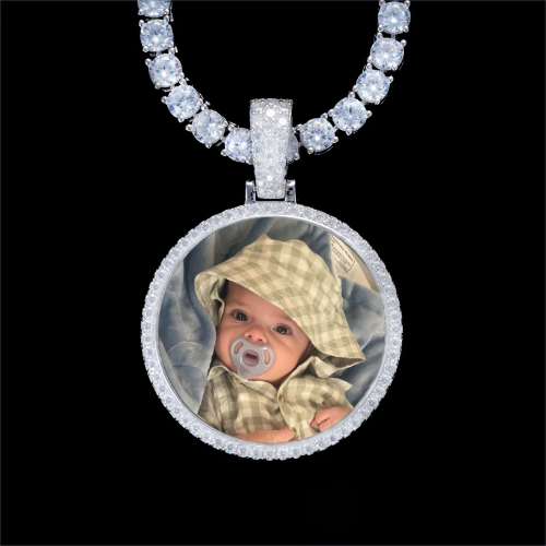 925S & VVS Moissanite 3D Circle Custom Picture Pendant