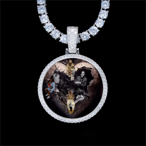 925S & VVS Moissanite 3D Circle Custom Picture Pendant