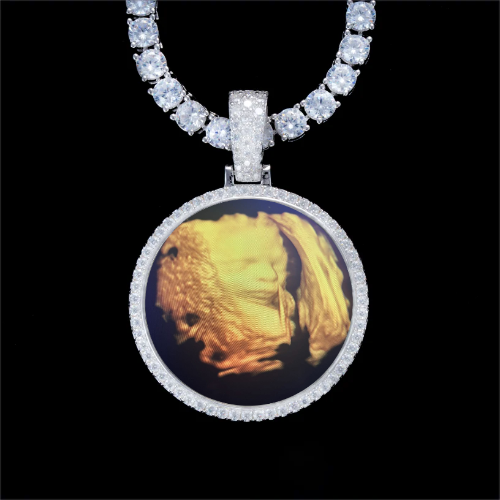 925S & VVS Moissanite 3D Circle Custom Picture Pendant
