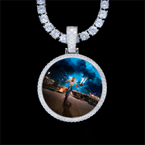 925S & VVS Moissanite 3D Circle Custom Picture Pendant