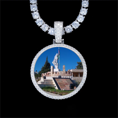 925S & VVS Moissanite 3D Circle Custom Picture Pendant