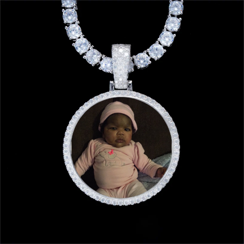 925S & VVS Moissanite 3D Circle Custom Picture Pendant