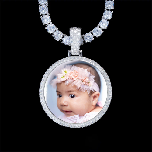 925S & VVS Moissanite 3D Circle Custom Picture Pendant