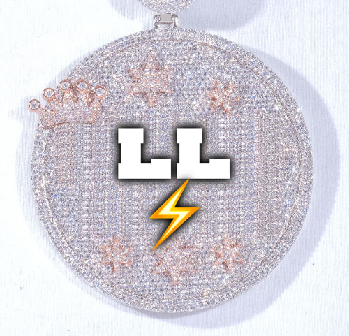 CUSTOM LETTER NECKLACE 3D BIG CROWN DISC