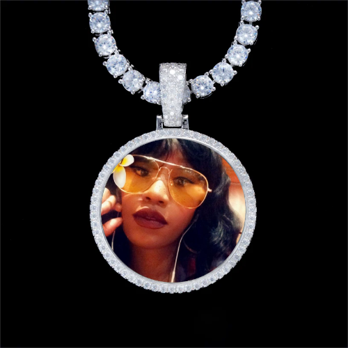 925S & VVS Moissanite 3D Circle Custom Picture Pendant
