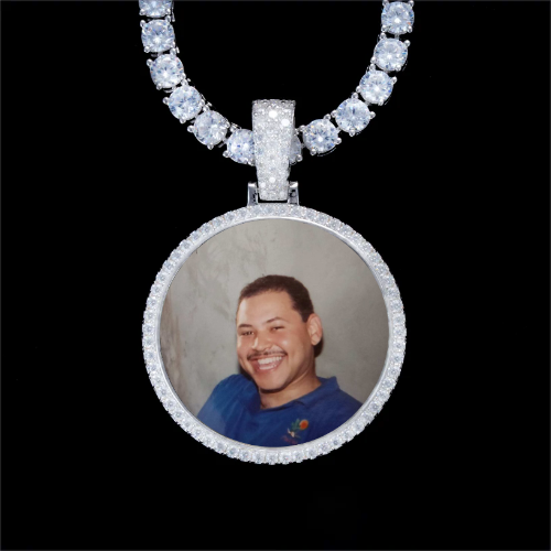 925S & VVS Moissanite 3D Circle Custom Picture Pendant