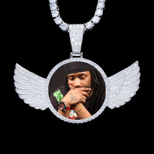 925S & VVS Moissanite 3D Wing Custom Picture Pendant