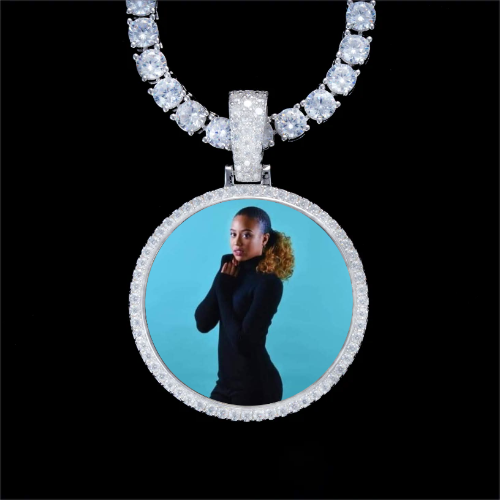 925S & VVS Moissanite 3D Circle Custom Picture Pendant