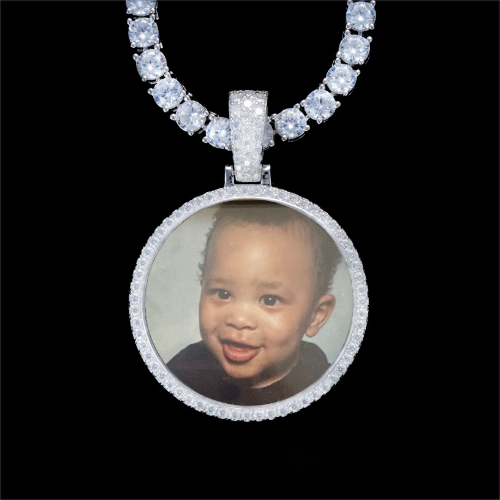 925S & VVS Moissanite 3D Circle Custom Picture Pendant