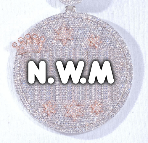 CUSTOM LETTER NECKLACE 3D BIG CROWN DISC