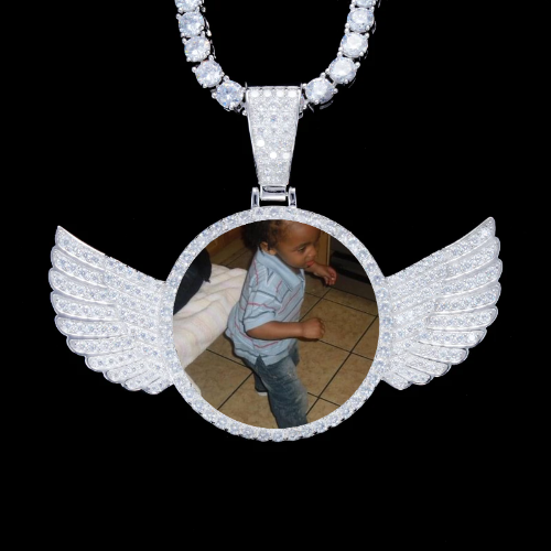 925S & VVS Moissanite 3D Wing Custom Picture Pendant