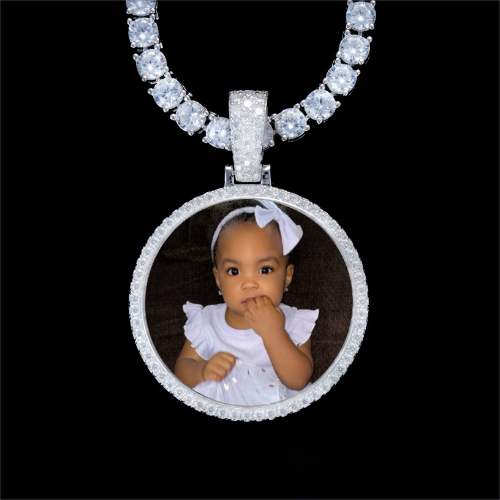 925S & VVS Moissanite 3D Circle Custom Picture Pendant