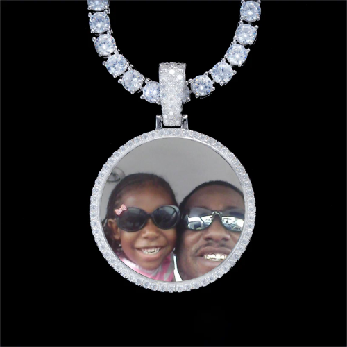 925S & VVS Moissanite 3D Circle Custom Picture Pendant