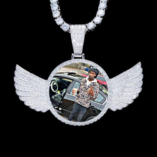 925S & VVS Moissanite 3D Wing Custom Picture Pendant