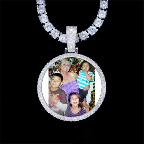 925S & VVS Moissanite 3D Circle Custom Picture Pendant