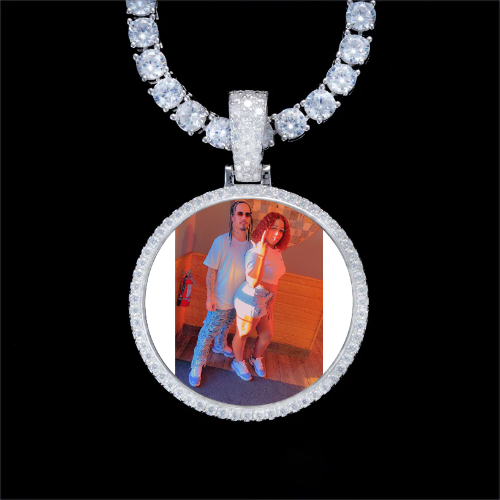 925S & VVS Moissanite 3D Circle Custom Picture Pendant