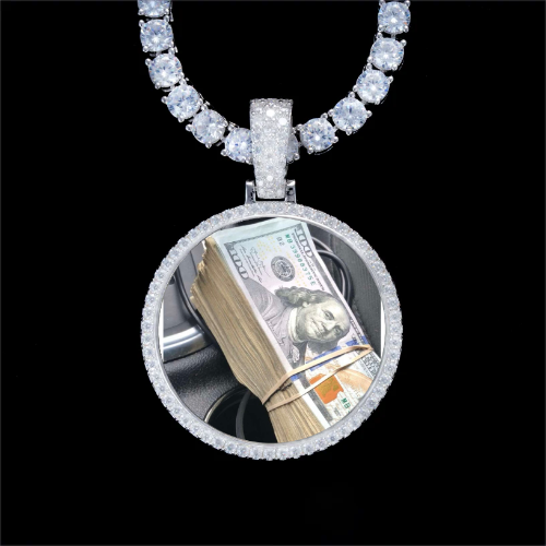 925S & VVS Moissanite 3D Circle Custom Picture Pendant