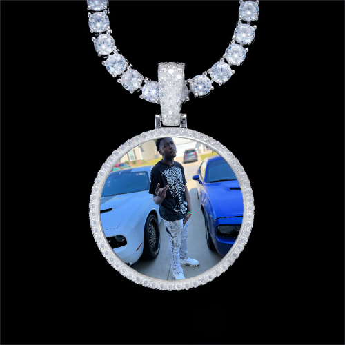 925S & VVS Moissanite 3D Circle Custom Picture Pendant