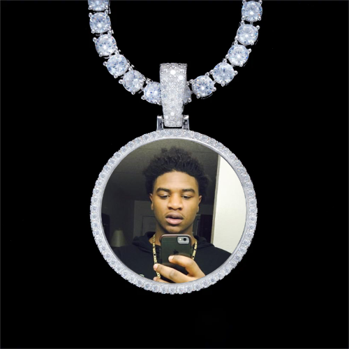 925S & VVS Moissanite 3D Circle Custom Picture Pendant