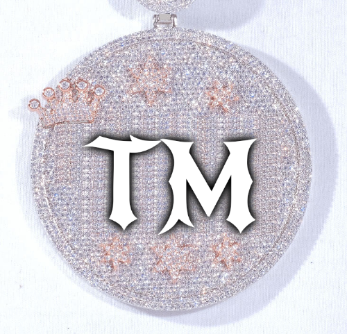 CUSTOM LETTER NECKLACE 3D BIG CROWN DISC