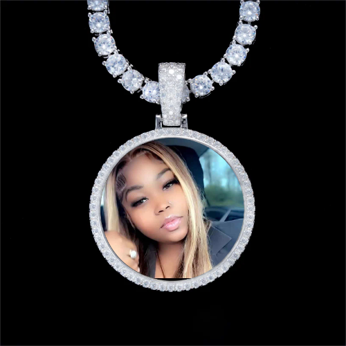 925S & VVS Moissanite 3D Circle Custom Picture Pendant
