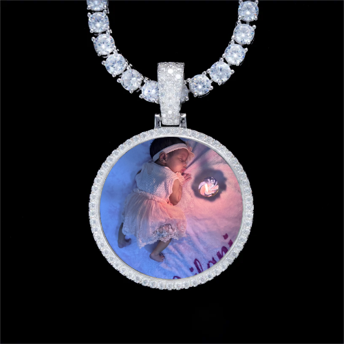 925S & VVS Moissanite 3D Circle Custom Picture Pendant