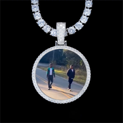 925S & VVS Moissanite 3D Circle Custom Picture Pendant