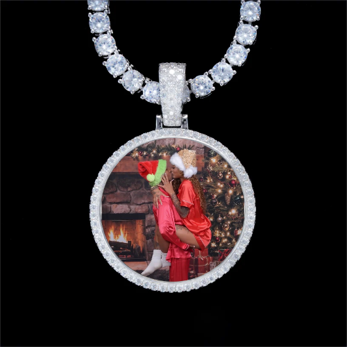 925S & VVS Moissanite 3D Circle Custom Picture Pendant