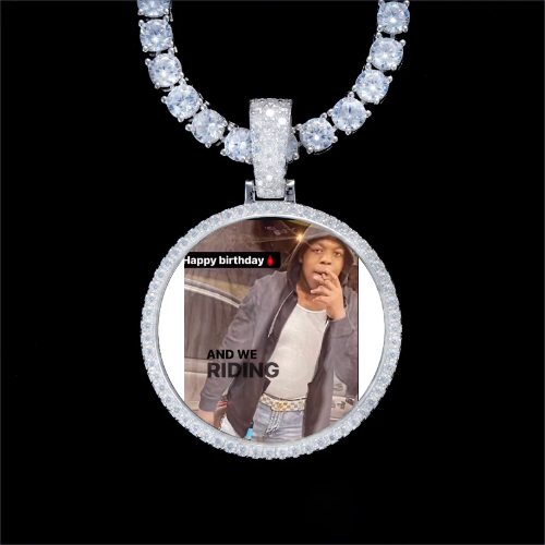 925S & VVS Moissanite 3D Circle Custom Picture Pendant