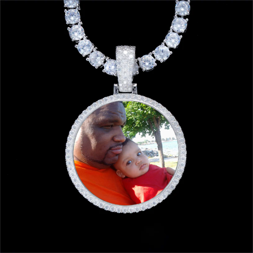 925S & VVS Moissanite 3D Circle Custom Picture Pendant